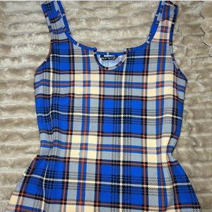 Blue and Cream Plaid Dress